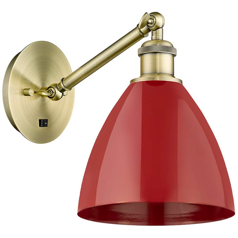 Image 1 Ballston Plymouth Dome 13.25" High Antique Brass Sconce w/ Red Shade
