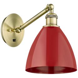 Ballston Plymouth Dome 13.25" High Antique Brass Sconce w/ Red Shade