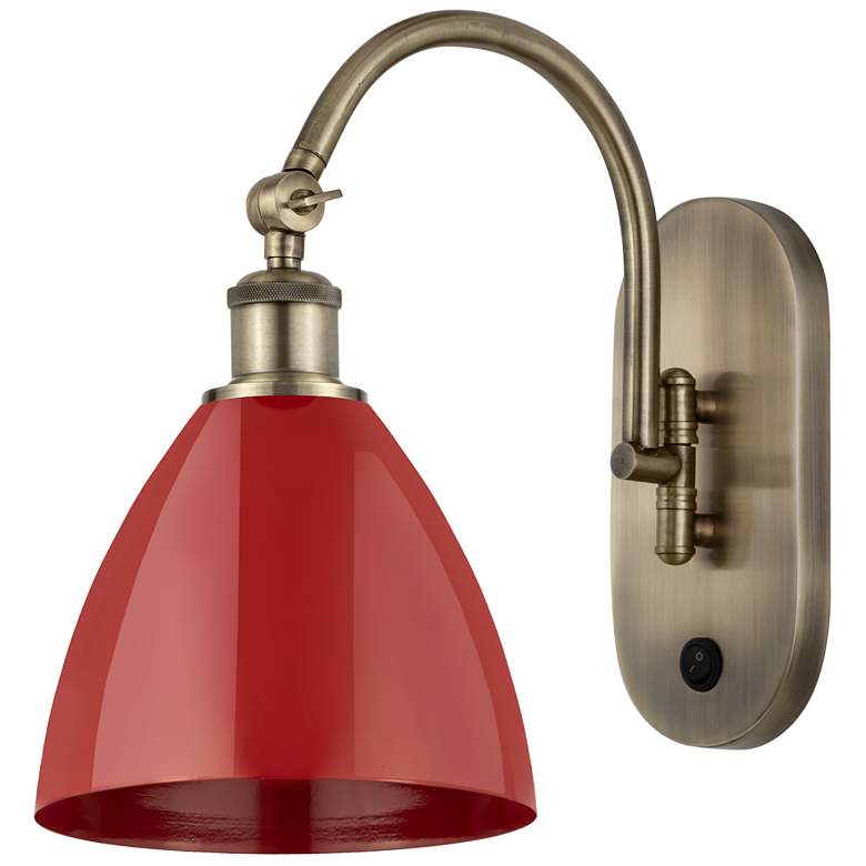 Image 1 Ballston Plymouth Dome 13.25" High Antique Brass Sconce w/ Red Shade