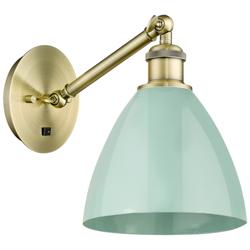 Ballston Plymouth Dome 13.25" High Antique Brass Sconce w/ Seafoam Sha