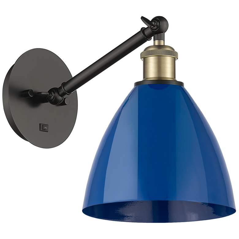 Image 1 Ballston Plymouth Dome 13.25" High Black Brass Sconce w/ Blue Shade