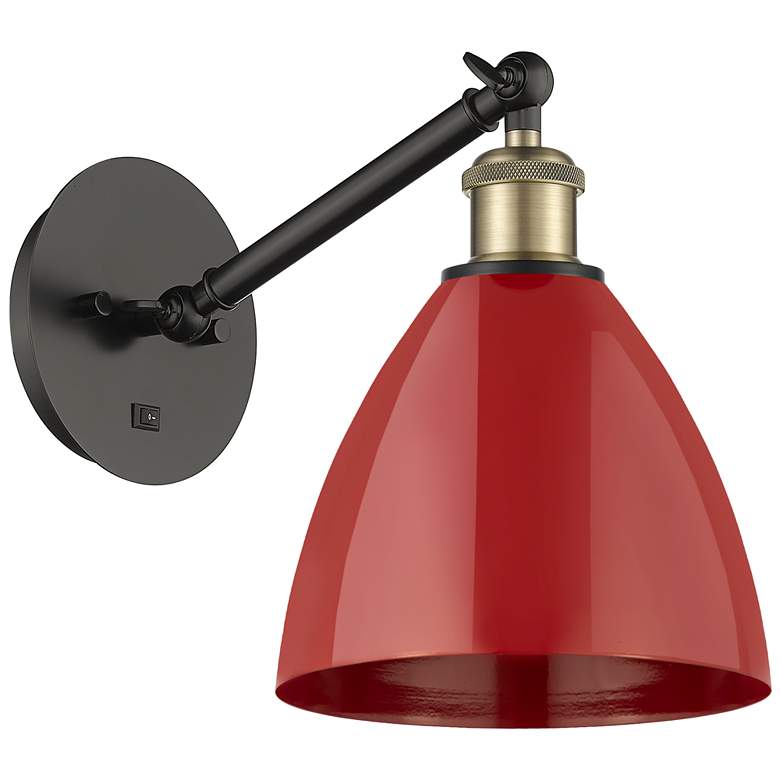 Image 1 Ballston Plymouth Dome 13.25" High Black Brass Sconce w/ Red Shade