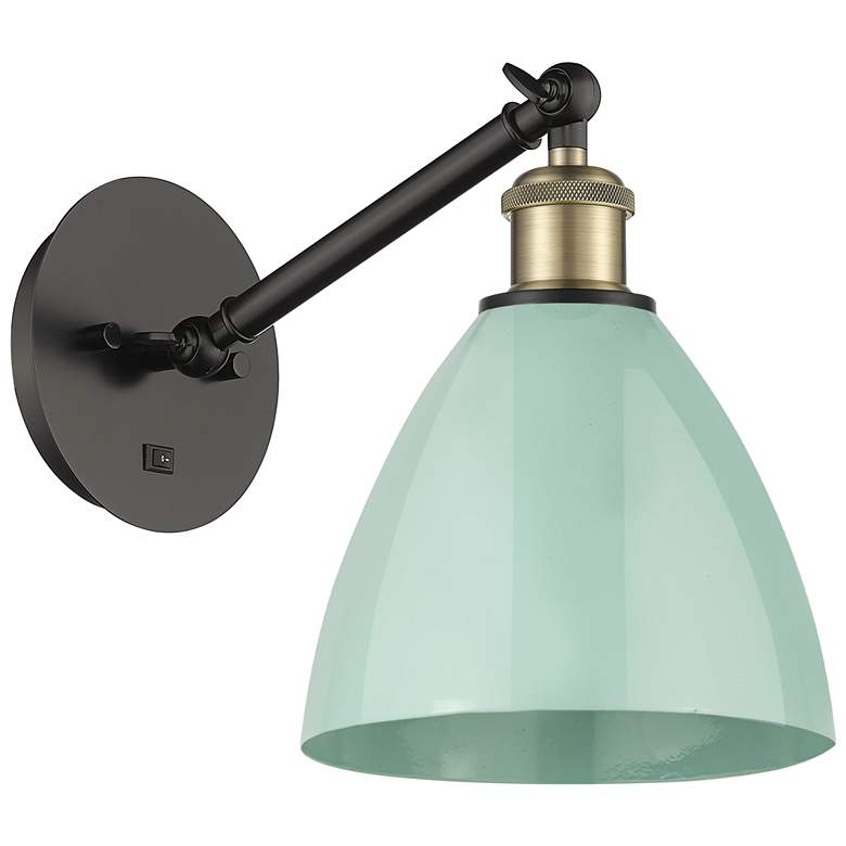 Image 1 Ballston Plymouth Dome 13.25" High Black Brass Sconce w/ Seafoam Shade