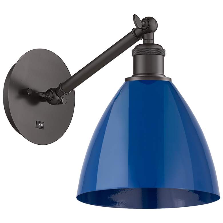Image 1 Ballston Plymouth Dome 13.25" High Bronze Adjustable Sconce w/ Blue Sh