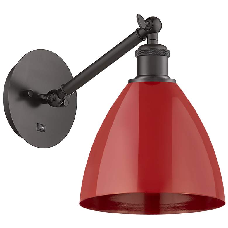 Image 1 Ballston Plymouth Dome 13.25" High Bronze Adjustable Sconce w/ Red Sha