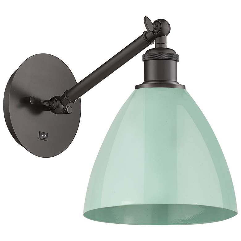 Image 1 Ballston Plymouth Dome 13.25" High Bronze Sconce w/ Seafoam Shade