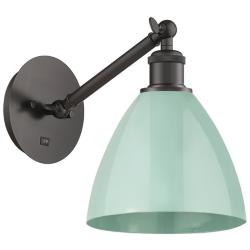 Ballston Plymouth Dome 13.25" High Bronze Sconce w/ Seafoam Shade