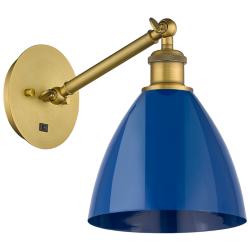 Ballston Plymouth Dome 13.25" High Brushed Brass Sconce w/ Blue Shade