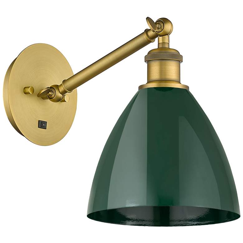 Image 1 Ballston Plymouth Dome 13.25" High Brushed Brass Sconce w/ Green Shade
