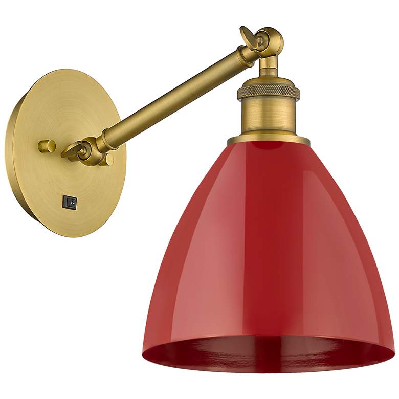 Image 1 Ballston Plymouth Dome 13.25" High Brushed Brass Sconce w/ Red Shade