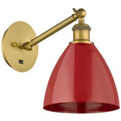 Ballston Plymouth Dome 13.25" High Brushed Brass Sconce w/ Red Shade