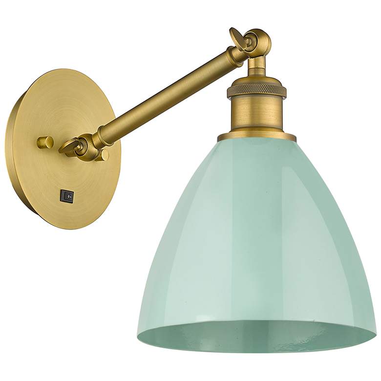 Image 1 Ballston Plymouth Dome 13.25 inch High Brushed Brass Sconce w/ Seafoam Sha