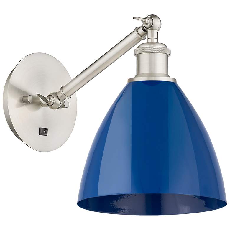 Image 1 Ballston Plymouth Dome 13.25" High Brushed Nickel Sconce w/ Blue Shade