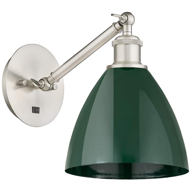 Image 1 Ballston Plymouth Dome 13.25" High Brushed Nickel Sconce w/ Green Shad