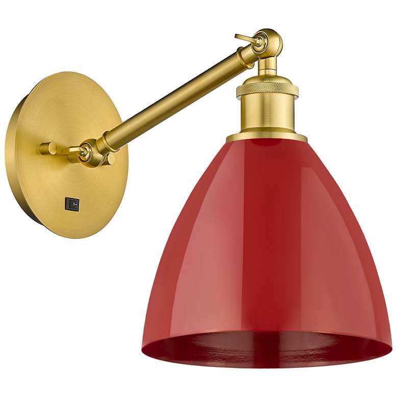 Image 1 Ballston Plymouth Dome 13.25 inch High Brushed Nickel Sconce w/ Red Shade