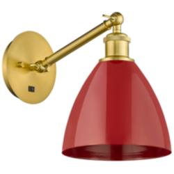 Ballston Plymouth Dome 13.25" High Brushed Nickel Sconce w/ Red Shade
