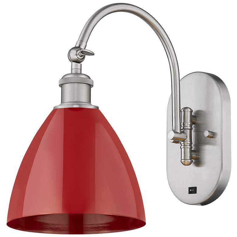 Image 1 Ballston Plymouth Dome 13.25" High Brushed Nickel Sconce w/ Red Shade