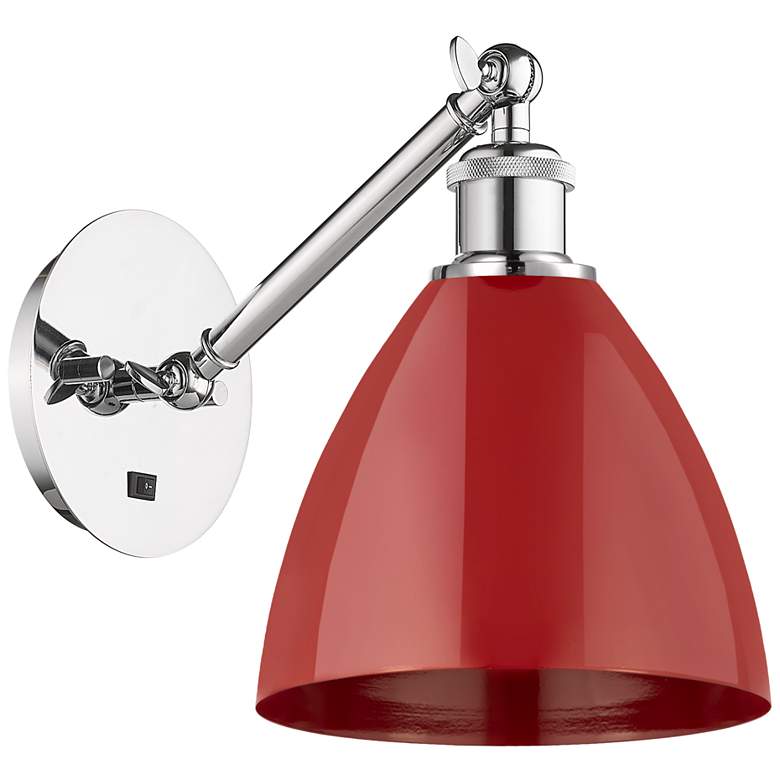 Image 1 Ballston Plymouth Dome 13.25" High Chrome Adjustable Sconce w/ Red Sha