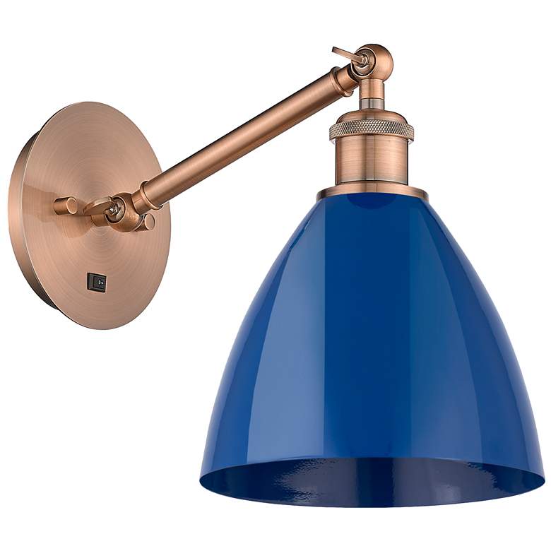 Image 1 Ballston Plymouth Dome 13.25" High Copper Adjustable Sconce w/ Blue Sh