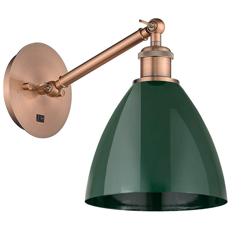 Image 1 Ballston Plymouth Dome 13.25" High Copper Adjustable Sconce w/ Green S
