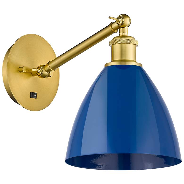 Image 1 Ballston Plymouth Dome 13.25" High Gold Adjustable Sconce w/ Blue Shad