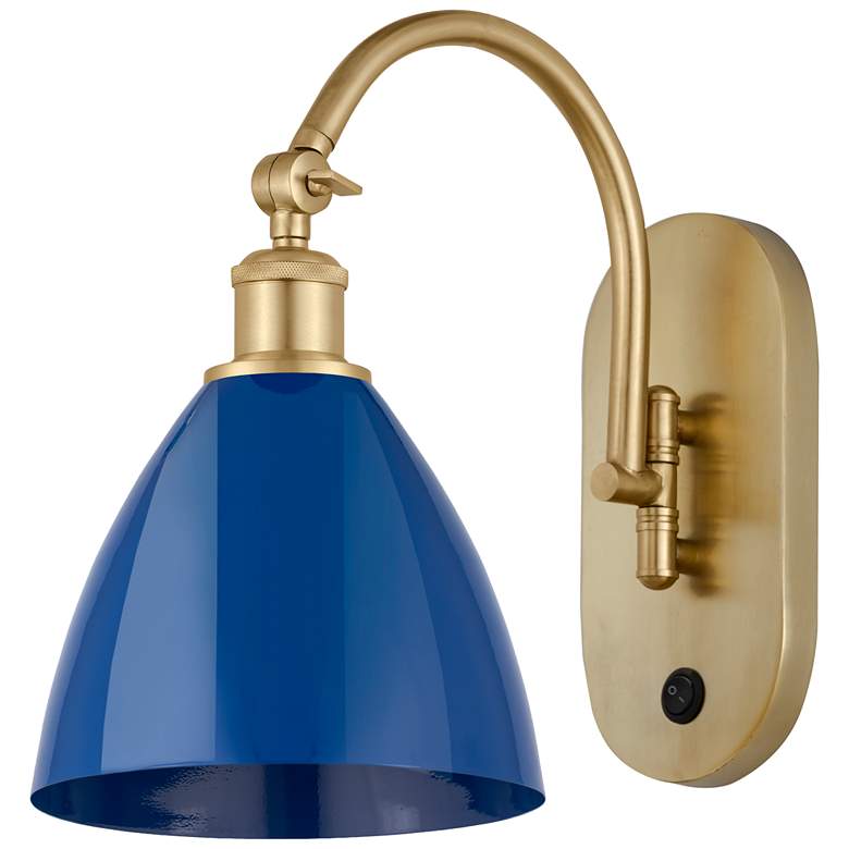 Image 1 Ballston Plymouth Dome 13.25 inch High Gold Adjustable Sconce w/ Blue Shad