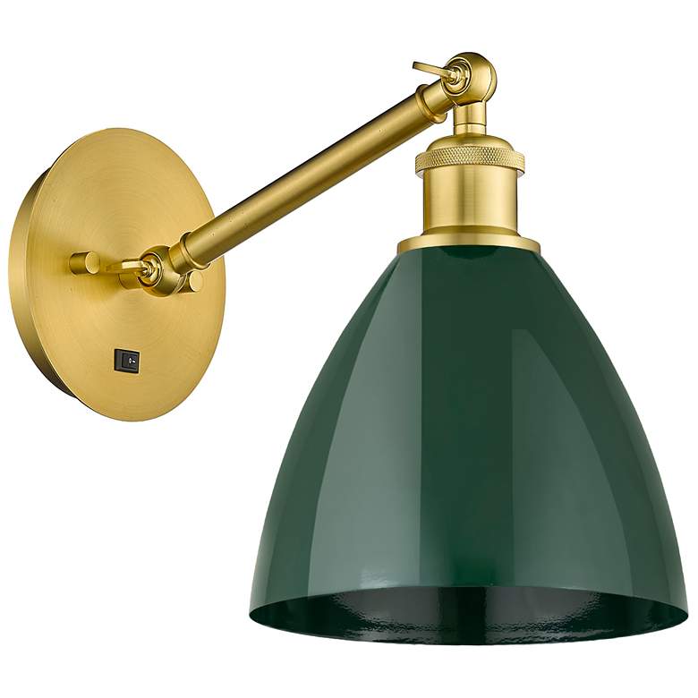 Image 1 Ballston Plymouth Dome 13.25" High Gold Adjustable Sconce w/ Green Sha