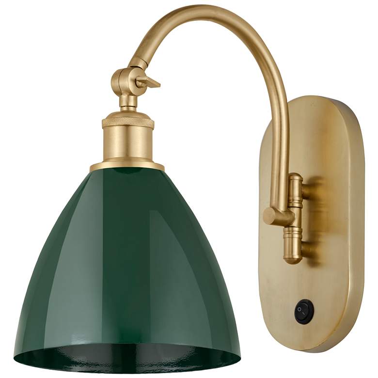 Image 1 Ballston Plymouth Dome 13.25" High Gold Adjustable Sconce w/ Green Sha