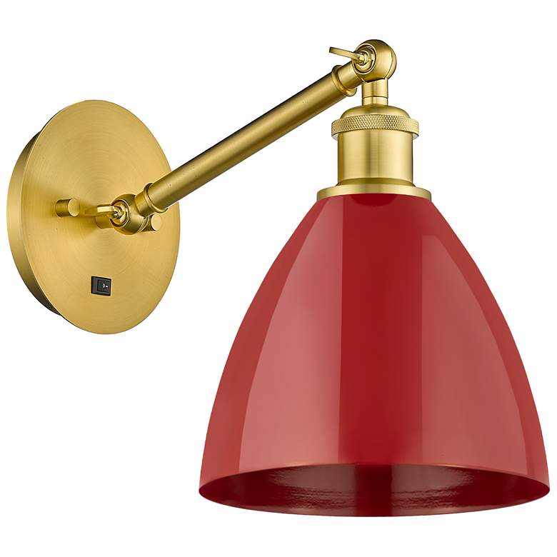 Image 1 Ballston Plymouth Dome 13.25" High Gold Adjustable Sconce w/ Red Shade