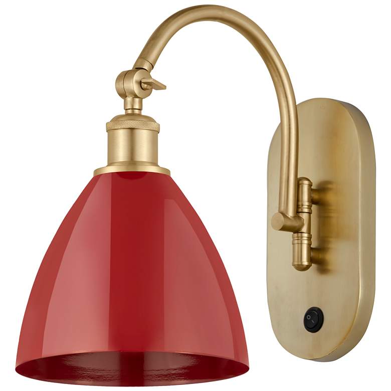 Image 1 Ballston Plymouth Dome 13.25" High Gold Adjustable Sconce w/ Red Shade