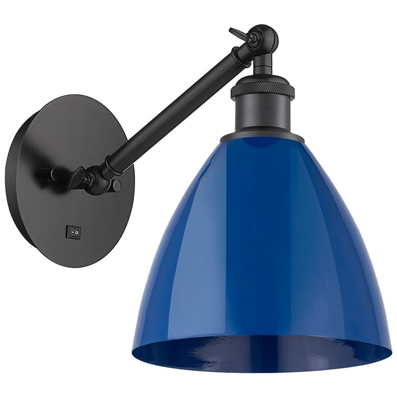 Image 1 Ballston Plymouth Dome 13.25" High Matte Black Sconce w/ Blue Shade