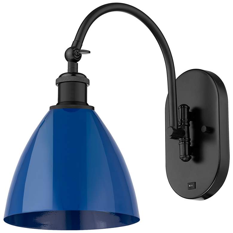 Image 1 Ballston Plymouth Dome 13.25" High Matte Black Sconce w/ Blue Shade