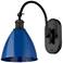 Ballston Plymouth Dome 13.25" High Matte Black Sconce w/ Blue Shade