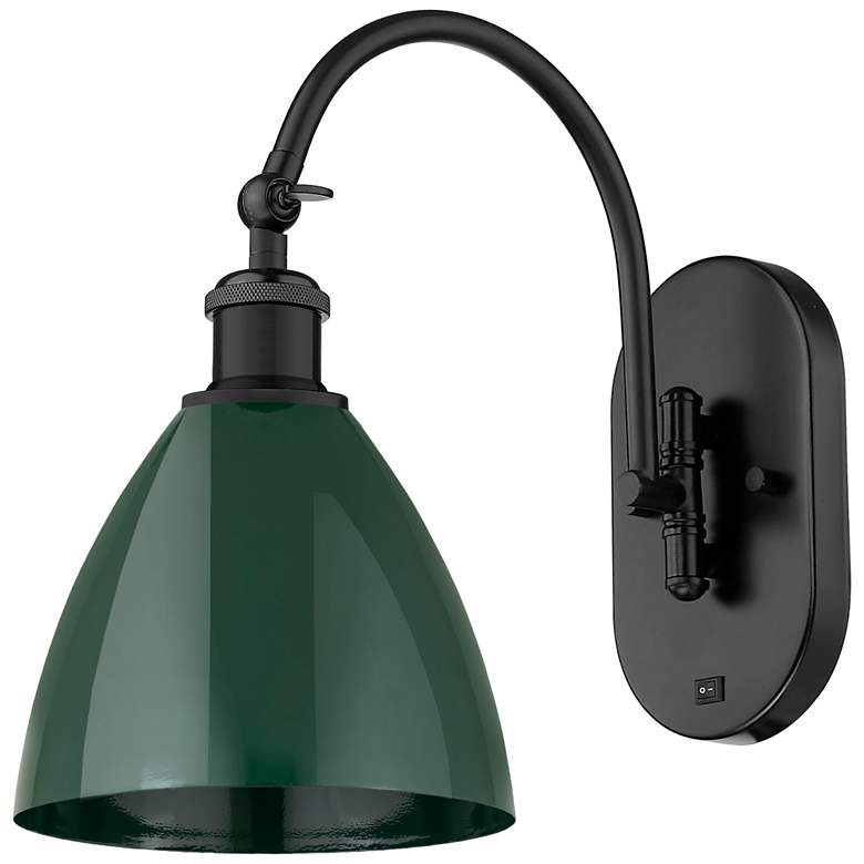 Image 1 Ballston Plymouth Dome 13.25" High Matte Black Sconce w/ Green Shade