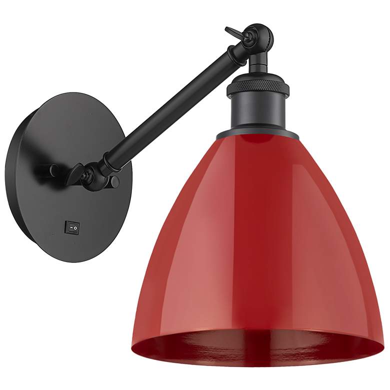 Image 1 Ballston Plymouth Dome 13.25" High Matte Black Sconce w/ Red Shade