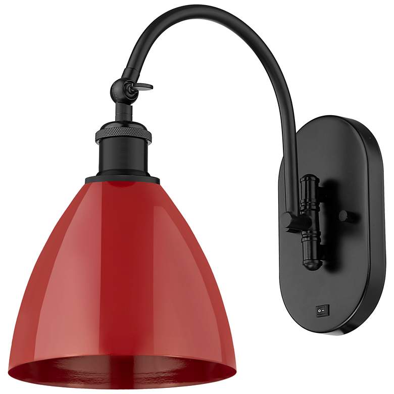 Image 1 Ballston Plymouth Dome 13.25" High Matte Black Sconce w/ Red Shade
