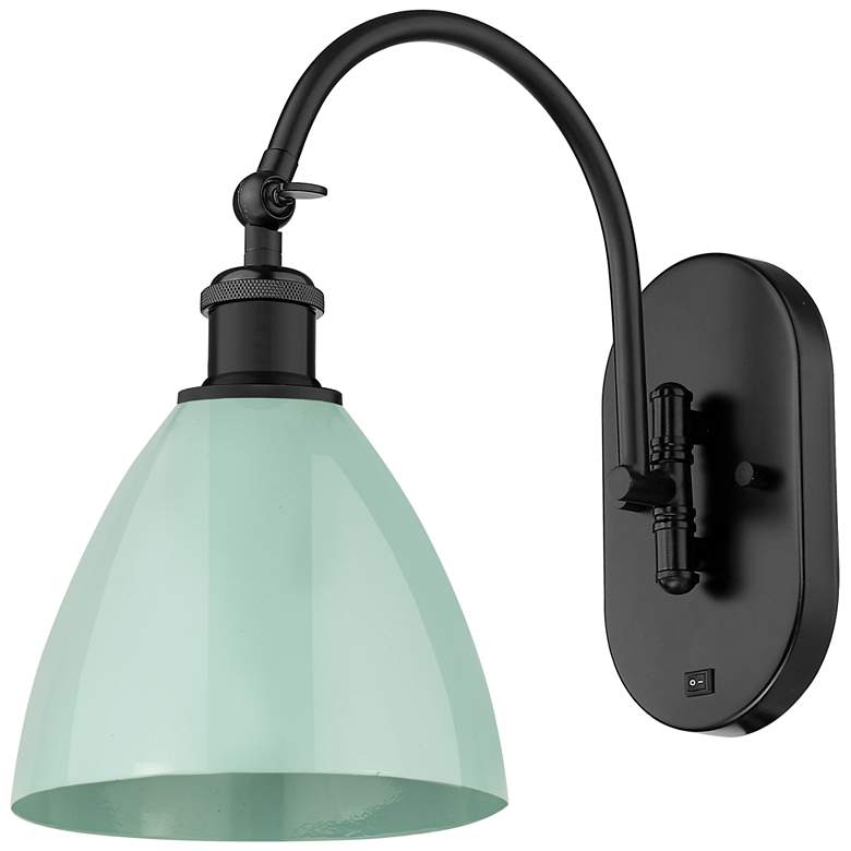 Image 1 Ballston Plymouth Dome 13.25" High Matte Black Sconce w/ Seafoam Shade