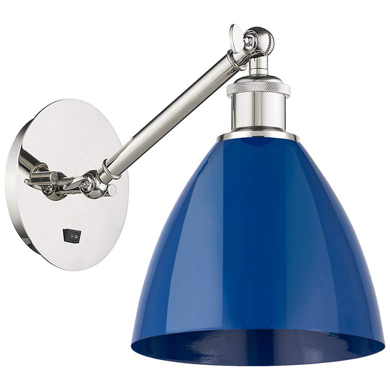 Image 1 Ballston Plymouth Dome 13.25" High Polished Nickel Sconce w/ Blue Shad