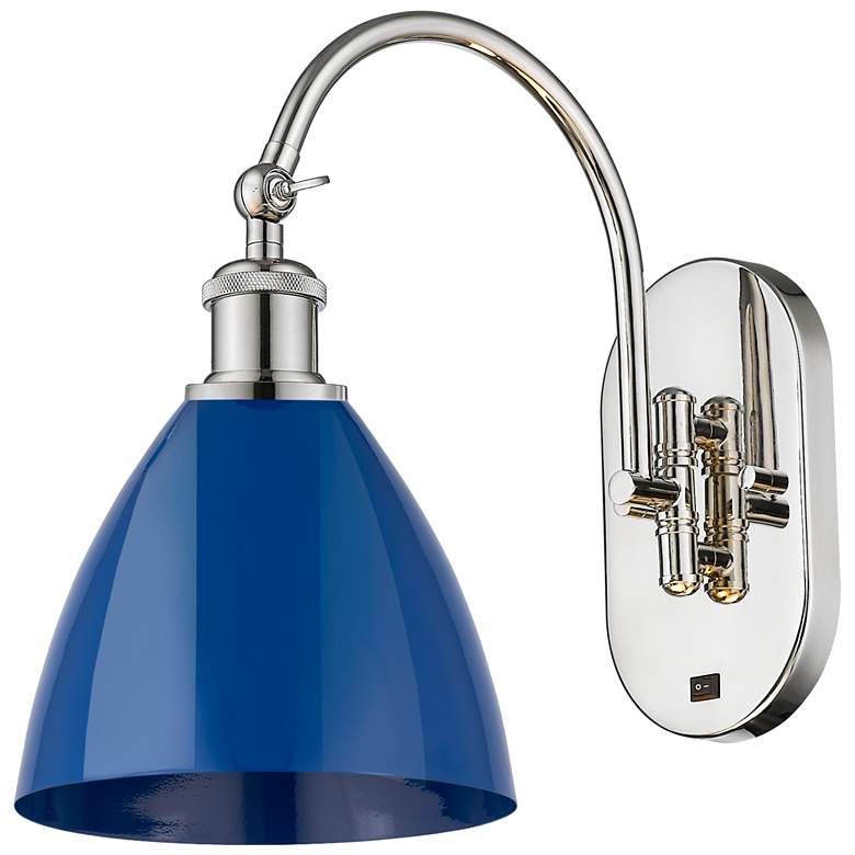 Image 1 Ballston Plymouth Dome 13.25" High Polished Nickel Sconce w/ Blue Shad
