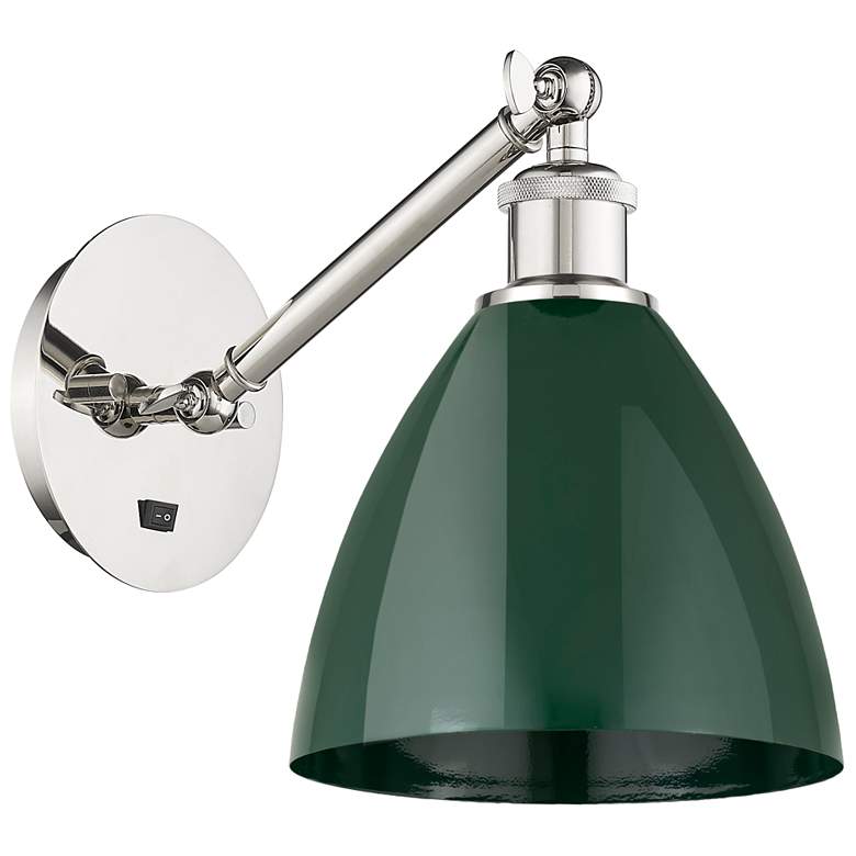 Image 1 Ballston Plymouth Dome 13.25" High Polished Nickel Sconce w/ Green Sha