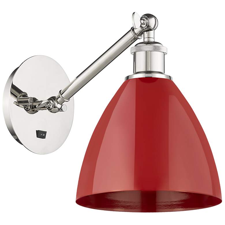 Image 1 Ballston Plymouth Dome 13.25" High Polished Nickel Sconce w/ Red Shade