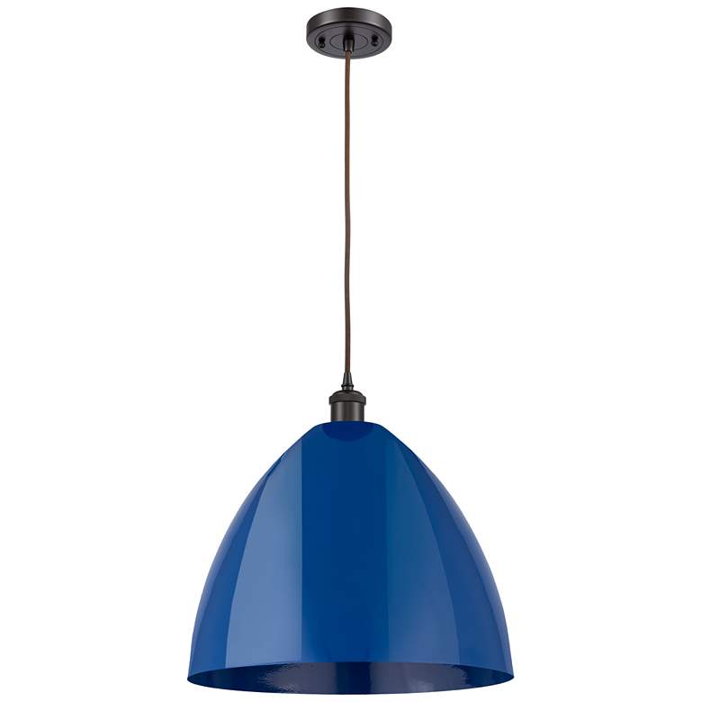 Image 1 Ballston Plymouth Dome 16" Wide Bronze Corded Mini Pendant w/ Blue Sha