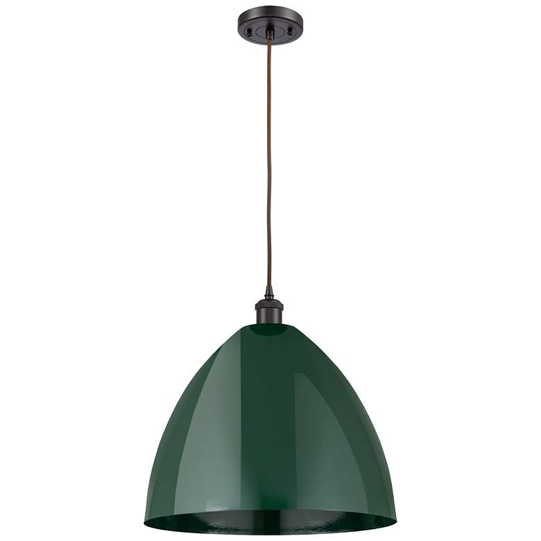 Image 1 Ballston Plymouth Dome 16" Wide Bronze Corded Mini Pendant w/ Green Sh