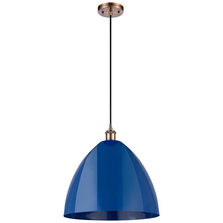 Image 1 Ballston Plymouth Dome 16" Wide Copper Corded Mini Pendant w/ Blue Sha