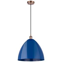 Ballston Plymouth Dome 16" Wide Copper Corded Mini Pendant w/ Blue Sha