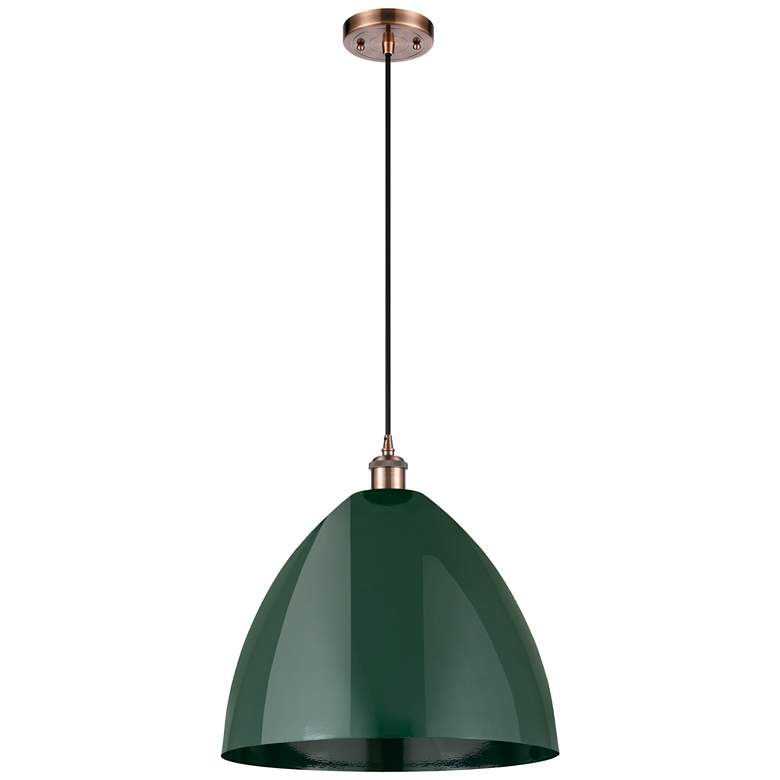 Image 1 Ballston Plymouth Dome 16" Wide Copper Corded Mini Pendant w/ Green Sh