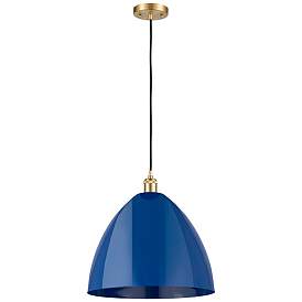 Image1 of Ballston Plymouth Dome 16" Wide Gold Corded Mini Pendant w/ Blue Shade