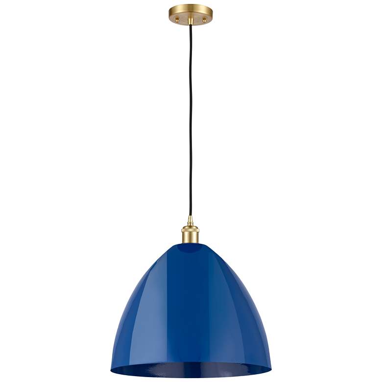Image 1 Ballston Plymouth Dome 16" Wide Gold Corded Mini Pendant w/ Blue Shade