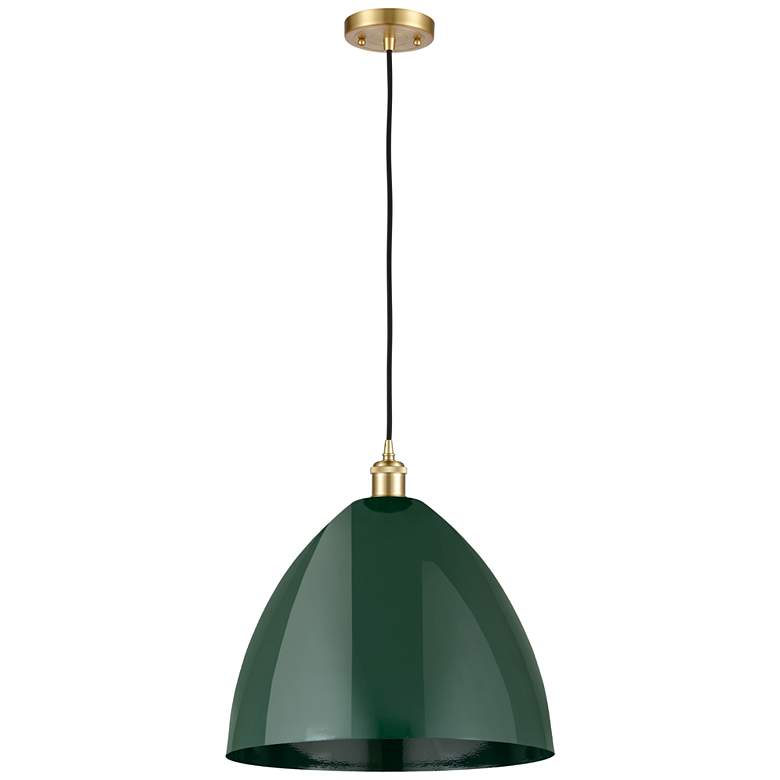 Image 1 Ballston Plymouth Dome 16" Wide Gold Corded Mini Pendant w/ Green Shad