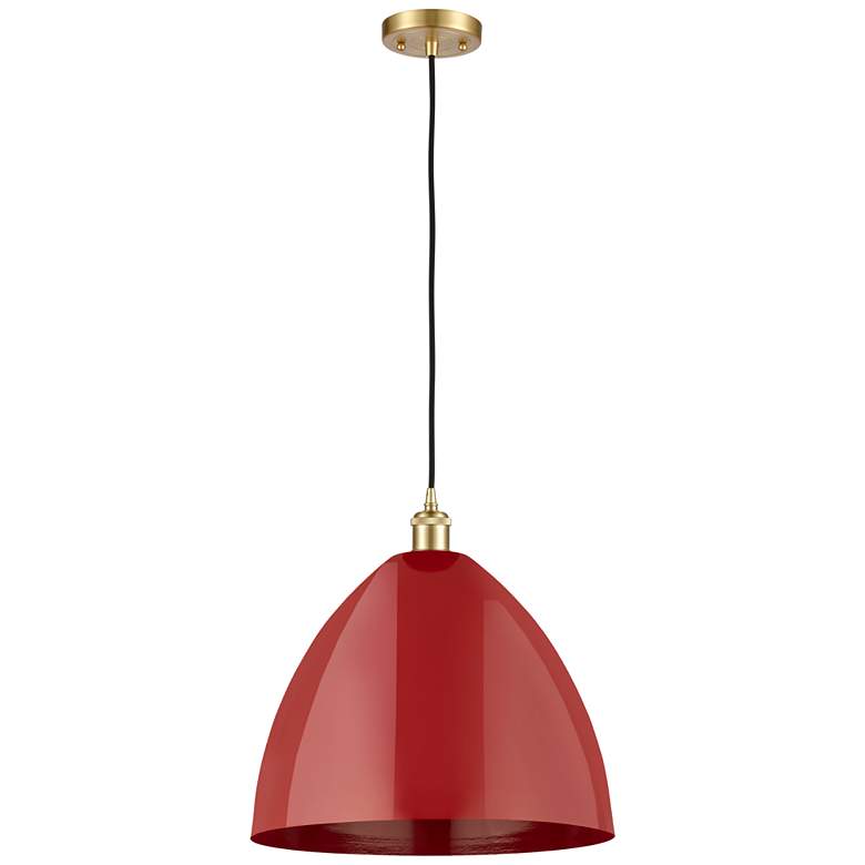 Image 1 Ballston Plymouth Dome 16" Wide Satin Gold Corded Mini Pendant w/ Red